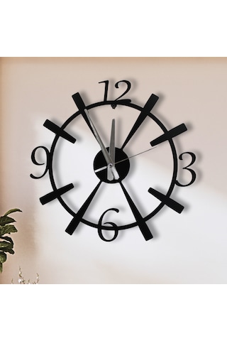 Dekoratif Büyük Rakamlı Duvar Saati Siyah Metal, 40 Cm, Sessiz Siyah