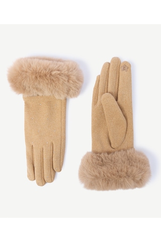 Yargıcı Kürk Detaylı Kumaş Eldiven 26kked2024x 008 Camel