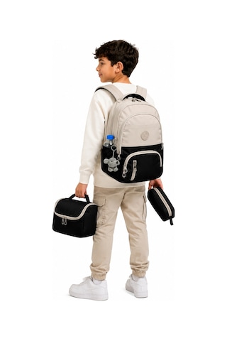 İlk Okul Çantası 3'lü Seti Unisex Çocuk İlkokul Çantası Bvt-8010 Bej-siyah Bej-bg58