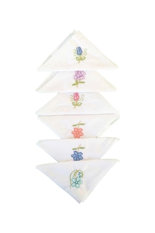 Elif Mira Hediyelik İşlemeli Bayan Mendili 6 Lı Paket 28x28 Cm 100 Pamuk Çok Renkli