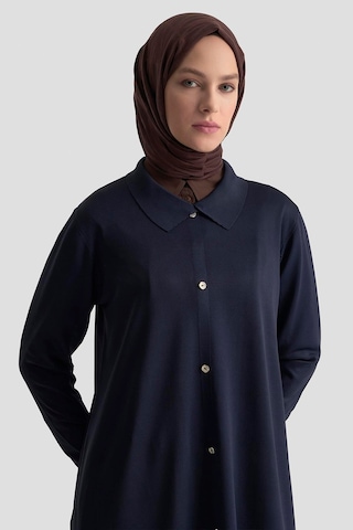 Armine Trend Düğme Detaylı Gömlek Yaka Triko Tunik Lacivert 25ytd4115 Lacivert