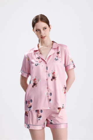 Laperissa Luna Desenli Saten Şortlu Pijama Takımı Pembe