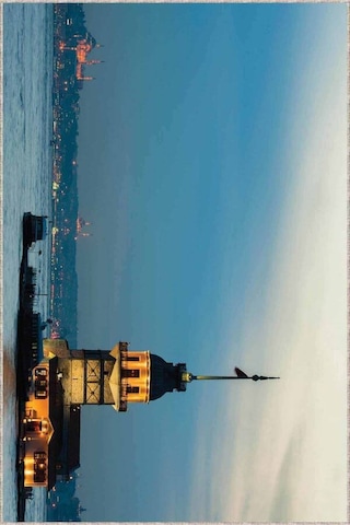 Mavi İstanbul Kız Kulesi Kaymaz Tabanlı Dekoratif Halı Rv334n11
