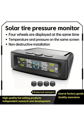 Xuweiwei Siyah Ynf Solar Usb Tpms 4 Sensörlü Lastik Basınç Ve Sıcaklık Monitörü Çift Şarj Titreşim Uyarısı Tüm Araçlar İçin