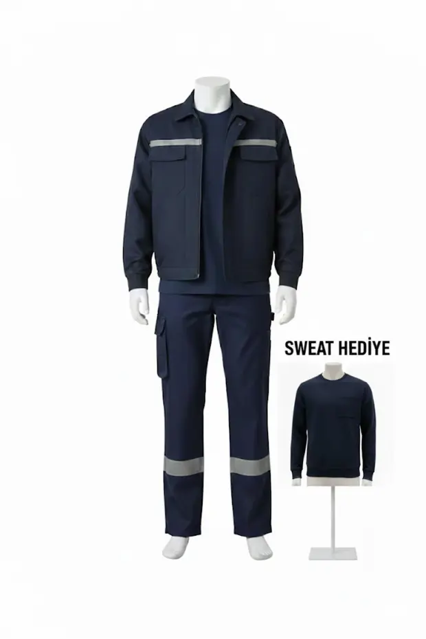 7 7 Takım Mont + Pantolon Sweat Hediye %100 Pamuklu Üst İçi Kapitone Elyaf Kışlık Lacivert