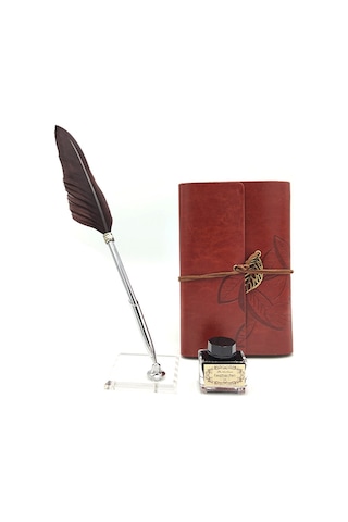 Kişiye Özel Kutulu Divit Kalem Ve Deri Kaplı Anı Defteri Kahverengi