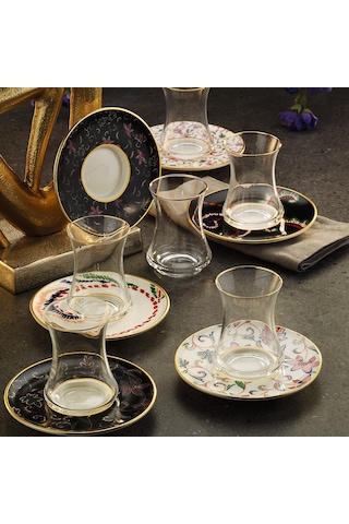 Sandro Moreno 1453 Desen Yağmuru Gold 12 Parça 6 Kişilik Çay Seti 110 Ml Ar211629 Çok Renkli