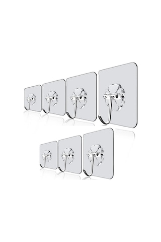 7 Li Kendiliğinden Yapışkanlı, Şeffaf, Metal Başlıklı Askı Şeffaf