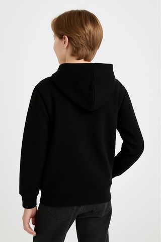 Giyicem Erkek Çocuk Basic Fermuarlı Kapüşonlu Okul Sweatshırt G2025-3-1 SIYAH