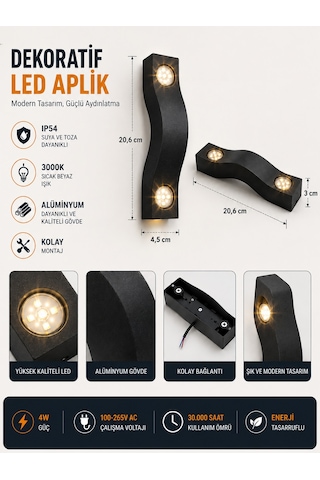 Ack Ah07-07501 Dekoratif Led Aplik 4w 3000k Siyah Alüminyum Sarı