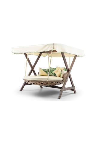 Dominik Swing Ahşap Rattan Salıncak Dış Mekan Bahçe Balkon Ve Ter Ceviz