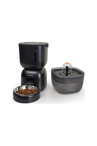 Sarpaws Otomatik Kedi Maması Dispenseri Ve Kedi Su Sebili Fw1, Zaman Kontrollü Ve Sesli Kayıt Özelliği Plastik, Melamin Mama & Su Kapları
