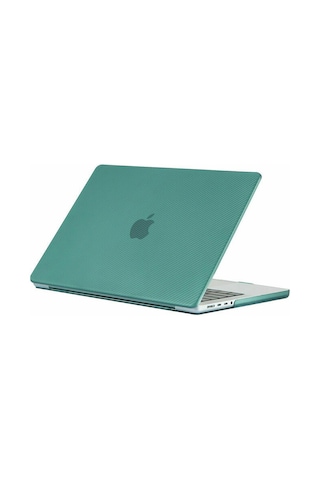 Arabulalaca Apple Uyumlu MacBook Pro 14 A2779 2023 Karbon Desen Kılıf Su Yeşil