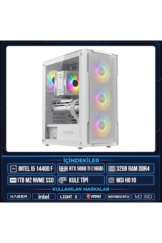 Xaser Light X100 i5-14400F 32 GB 1 TB M.2 NVMe SSD 16 GB RTX5060Ti Free Dos Masaüstü Oyuncu Bilgisayarı