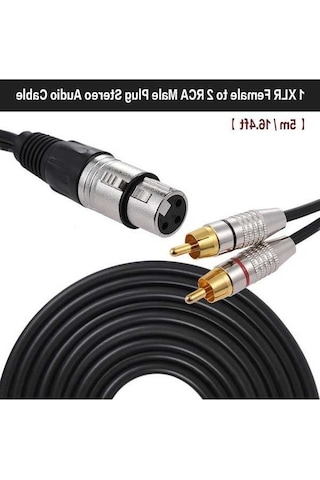 Besthome1 5m Siyah Xlr Dişi 2 Rca Erkek Stereo Ses Kablosu - Mikser, Ampüly Bağlantısı, Kesintisiz Sinyal