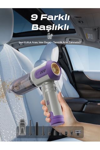 7go Ahv-14 2'si 1 Arada Kablosuz Araç İçi Süpürge Mor 18000pa Güçlü Vakum + Üfleme Cam Kırıcı & Mor