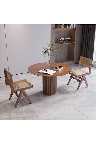 Breeze Yuvarlak Ahşap Bohem Masa 90x90 Ceviz