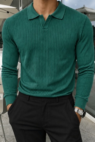 Genius Store Erkek Polo Yaka Kazak Fitilli Anti Pilling Tüylenme Yapmaz Regular Fit Erkek Triko Kazak Pyaka-kzk Nefti