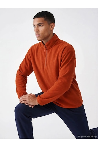 Lc Waikiki Turuncu Dik Yaka Nakışlı Polar Erkek Sweatshirt
