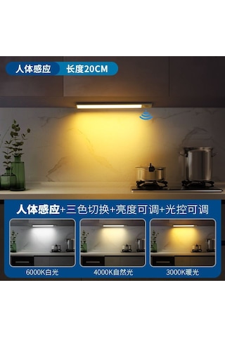 Youtek 40cm Alüminyum Gövde Led Işık Şeridi - Kişi Algılama, Üç Renk Ayarlı, Şarj Edilebilir, Dolap/şapka Dolabı İçin Siyah Siyah
