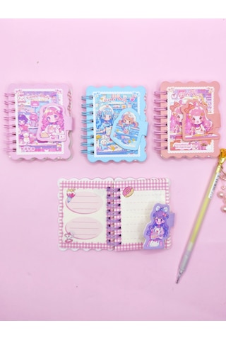 Candy Sevimli Kız Cırtlı Cep Boy Mini Not Defteri 7x8 Cm - Mavi