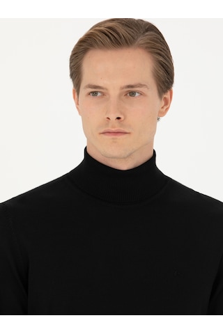 Cacharel Siyah Slim Fit Balıkçı Yaka Triko Kazak