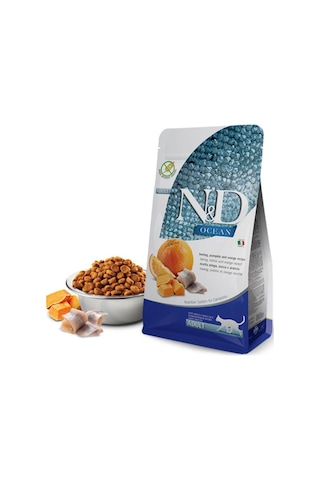 N&D Ocean Tahılsız Ringa Balıklı Bal Kabaklı ve Portakallı Yetişkin Kedi Maması 5 KG