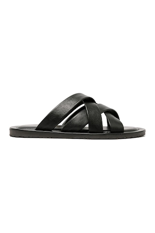 Black Terlik Erkek M7727 The Sandals Factory Leather Upper Sandals Siyah