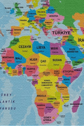 Harita Sepeti Duvar Örtüsü Halısı Detaylı Güncel Türkçe Dünya Haritası Kaliteli Kanvas Kumaş-3976-65 X 40