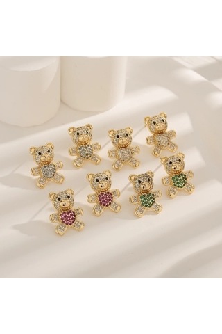 Flybuy Yeni Oyuncak Malzeme Küpe Küpe Koleksiyonu Hp4010 - Gümüş Bayrak Bakır Ayı Küpe, Kadınlar İçin Sevimli Romantik Tasarım Gümüş