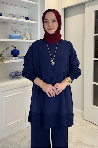 Rabia Şamlı Miray Triko-modal Pantolonlu Takım Lacivert Normal
