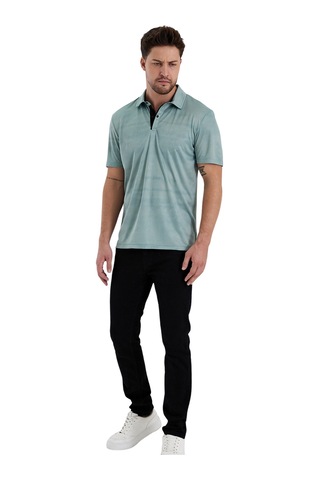 Gölge Desenli Spor Polo Yaka Erkek Kısa Kol Tişört Olive
