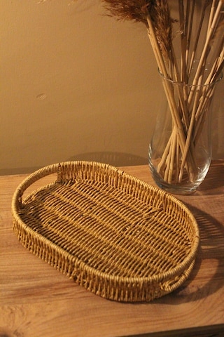 Hasır Rattan Sunum Tepsi Küçük Boy Organizer Oval Diğer