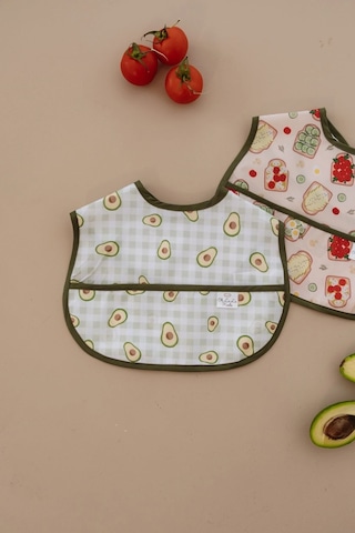 Yeşil Biyeli 2li Sıvı Geçirmez Mama Önlüğü 6-36 Ay