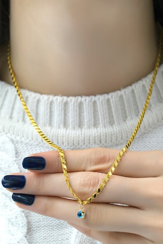 Nazar Boncuklu Pullu Zincir Kolye 14 Ayar