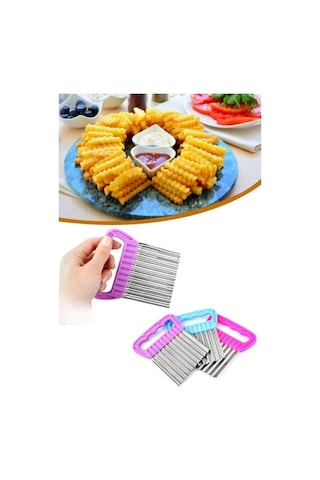 Şekilli Patates Bıçağı + Metal Patates Ezici + Meyve Sebze Doğrama Dilimleme Cips Bıçağı
