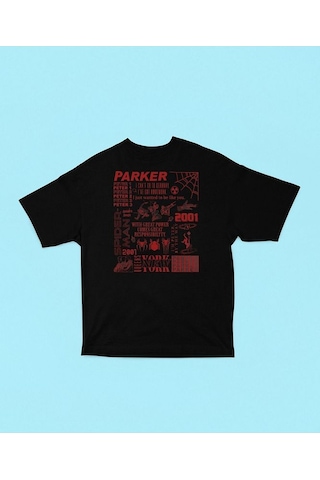 Peter Parker 2001 Spider-man Baskılı Unisex Oversize Marveel Tişö Siyah