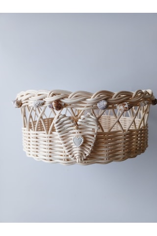 Bambu El Yapımı Çok Amaçlı Sepet Deniz Kabukları Arajmanlı 18 Cm Bej