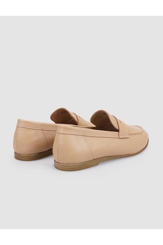 Hakiki Deri Bej Kadın Loafer Bej