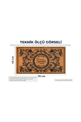 Coco Cc018a Welcome Home Sweet Home Desenli Kalın Kaymaz Taban Nem Alıcı Şık Tasarım Kapı Önü Paspası 45x75 Cm Bej