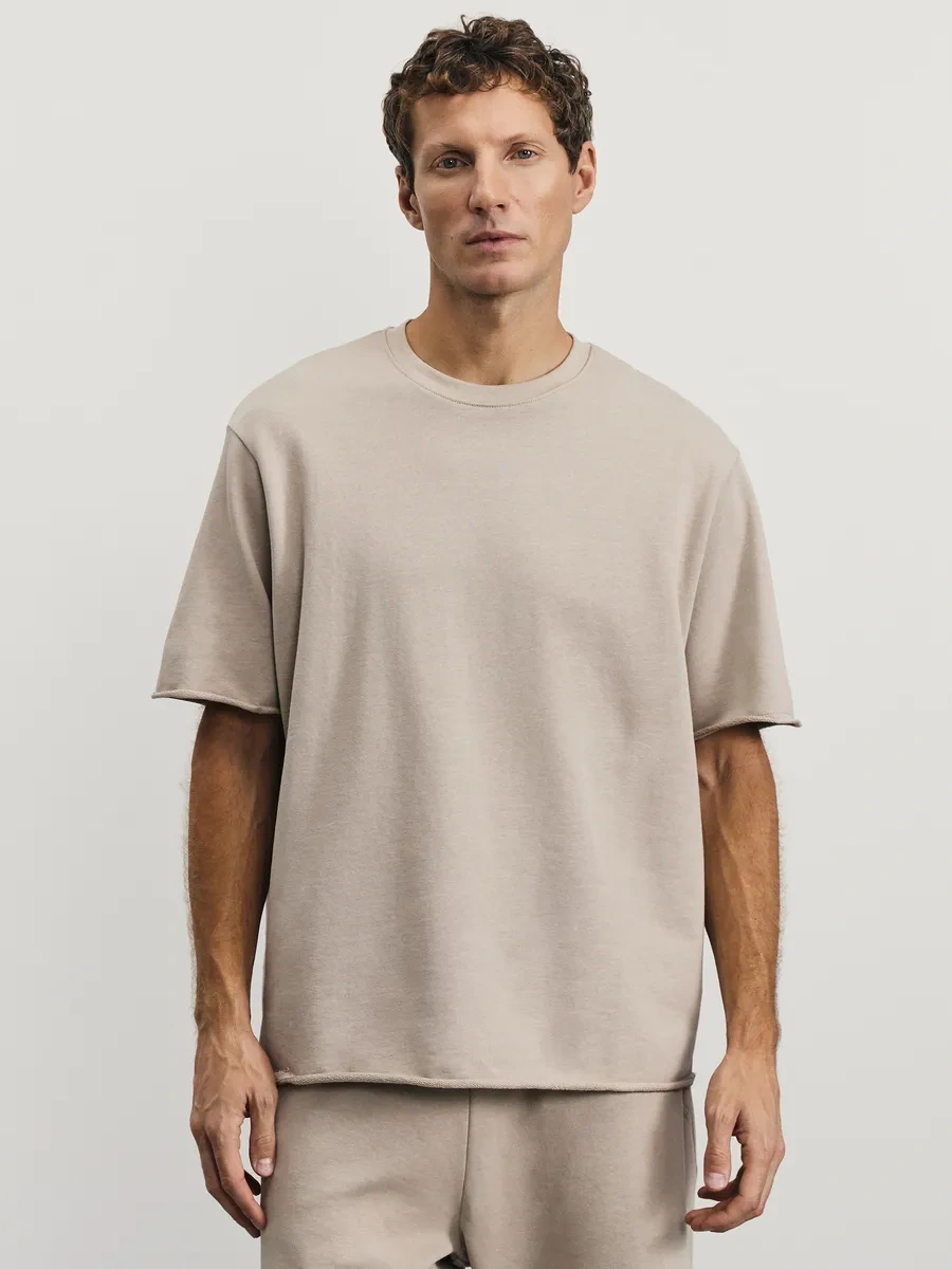 Zarına Oversize Koşu Tişörtü Pamuklu İşlenmemiş Kenarlı 444747135 Bej