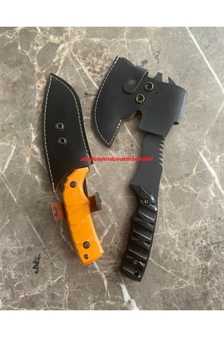 Dmr Dövme Çelik Kamp Baltası Kamp Çakısı Karbon Çelik Balta Çakı 2li Set
