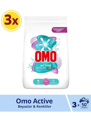 Omo Active Beyazlar ve Renkliler Toz Deterjanı 150 Yıkama 3 x 7500 G
