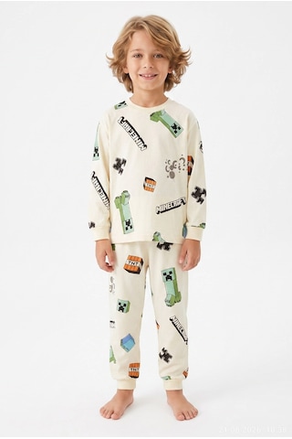 Bunny Hopp Erkek Çocuk %100 Pamuk Süprem Penye Uzun Kollu Pijama Takımı Krem