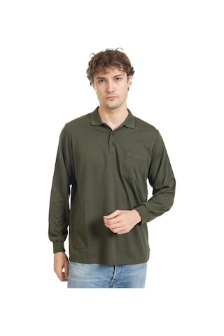 Erkek Orta Yaş Ve Üzeri Polo Yaka Cepli Uzun Kollu Mevsimlik Sweatshirt 1103-haki Yeşili-haki Yeşili Haki