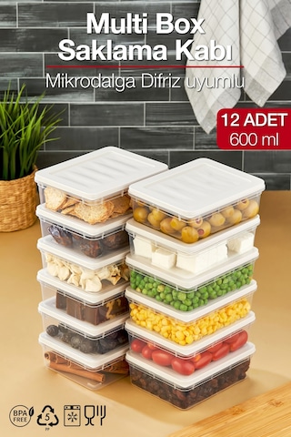 Multi Box 12 Li Set Saklama Kabı Seti - Dondurucu & Mikrodalga Uyumlu Krem