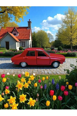 Nostaljik Metal Çek Bırak Kırmızı Araba Renault 12 Kapılar Açılır Diğer