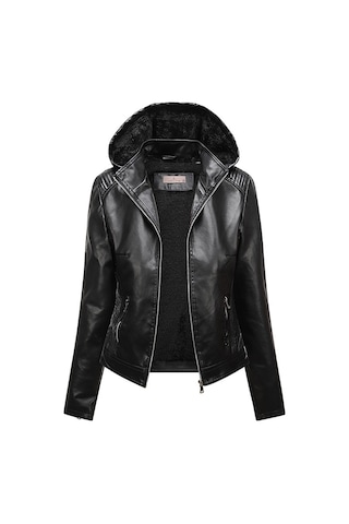 Kapüşonlu Peluş Deri Ceketli Kadın İlkbahar Ve Sonbahar Ceketi Kahverengi