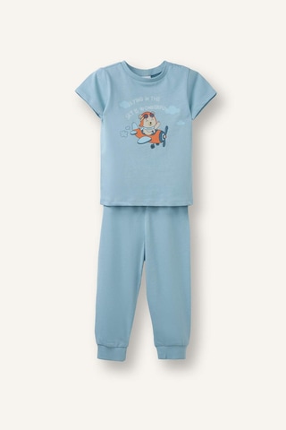 Defacto 2li Mavi Baskılı Kısa Kollu Pijama Takımı Erkek Bebek H5629a526aube526 Mavi-be526