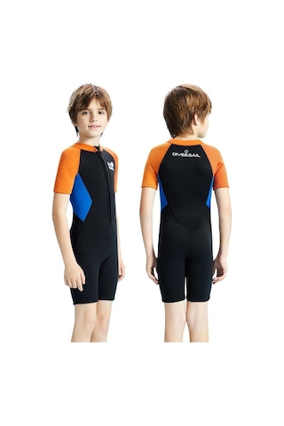 Dıve & Saıl 2.5mm Kısa Kollu Tek Parça Sıcak Çocuk Wetsuit Şnorkel Soğuğa Dayanıklı Mayo Lacivert